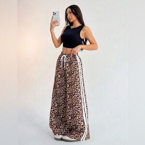 SHEIN petite XS Women’s Leopard Print And Drawstring Waist Baggy Pants